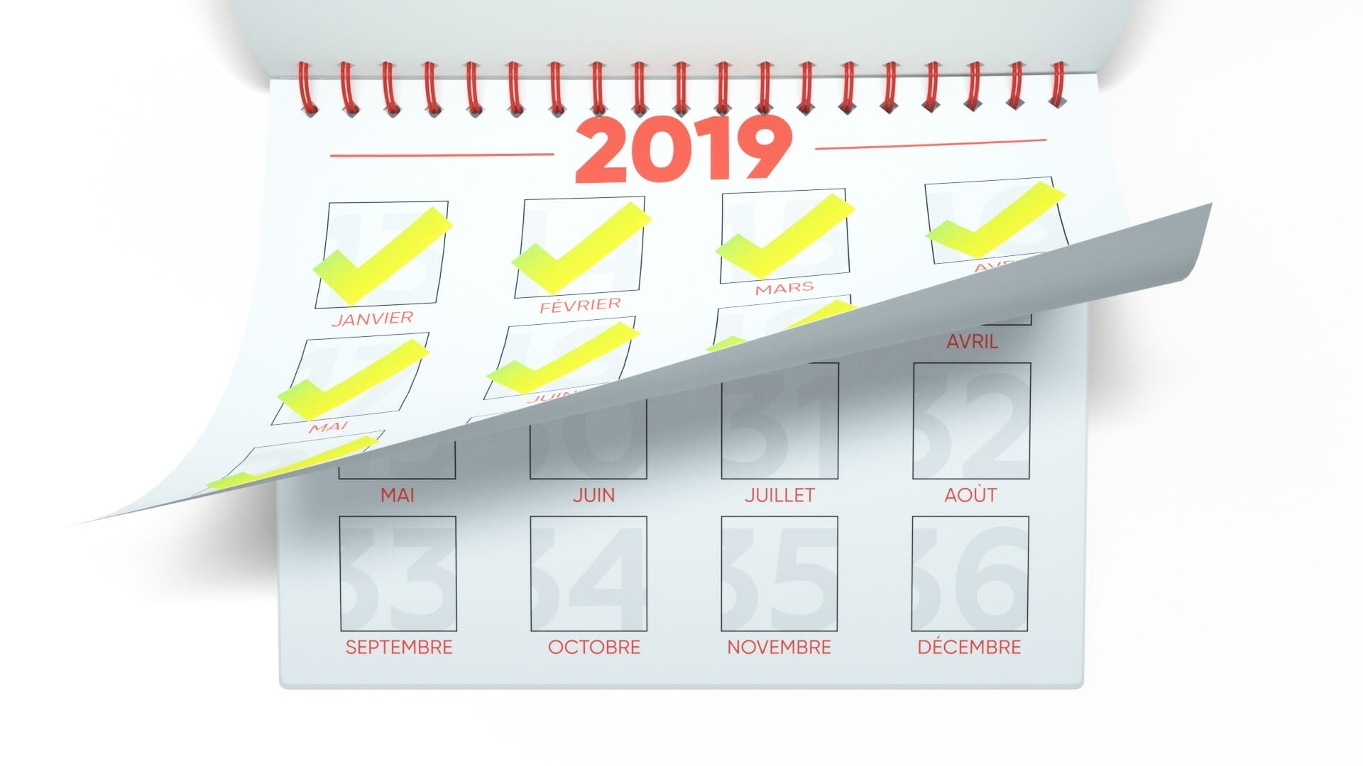 Un calendrier avec une coche jaune dessus.