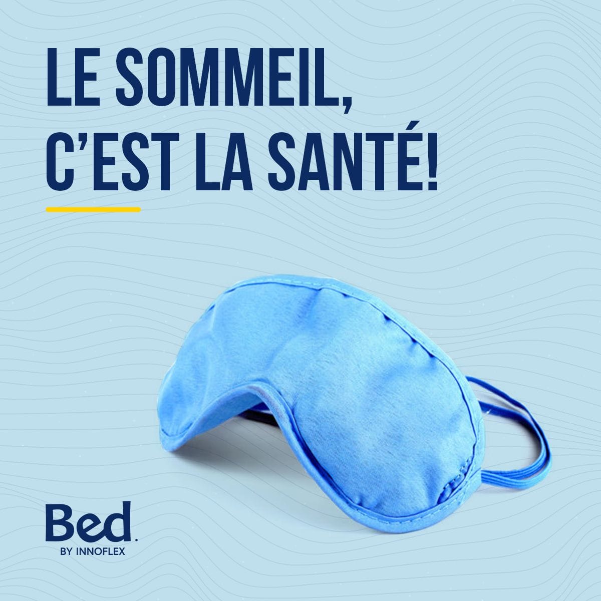 Un masque bleu pour les yeux avec les mots le sommeil, c est la sante.