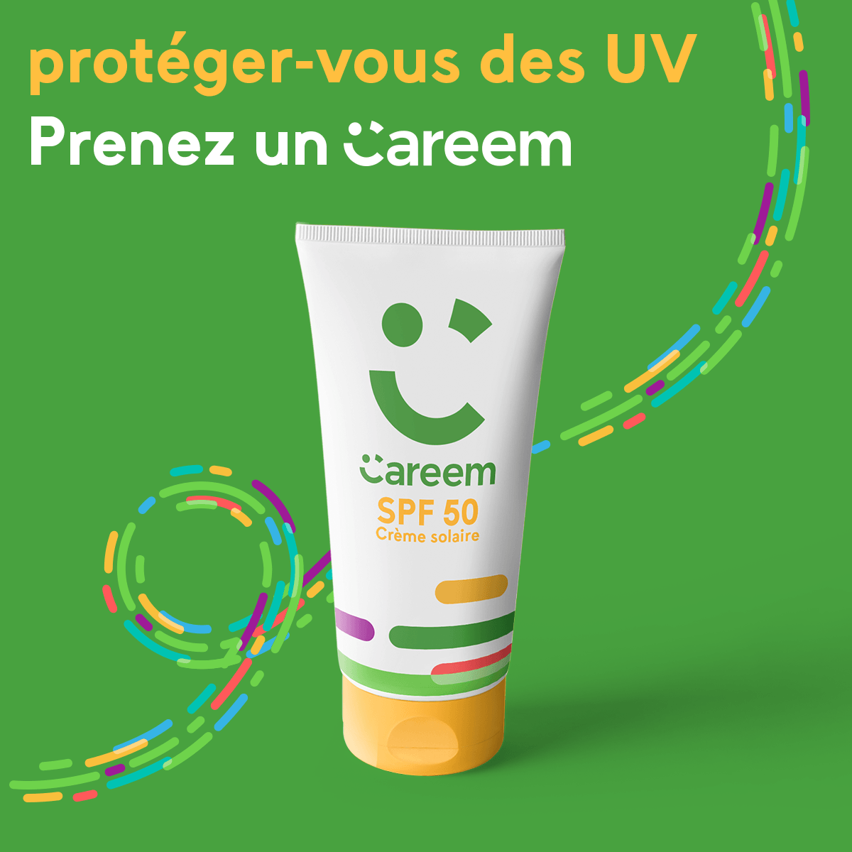 Un tube de crème avec la mention protéger vos yeux des uv.