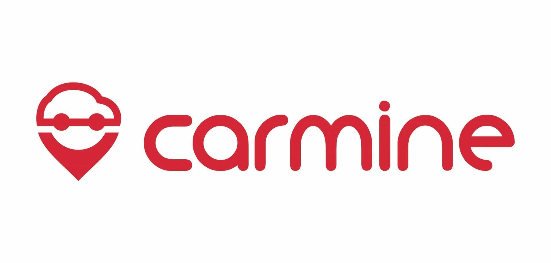 Logo carmin sur fond blanc.
