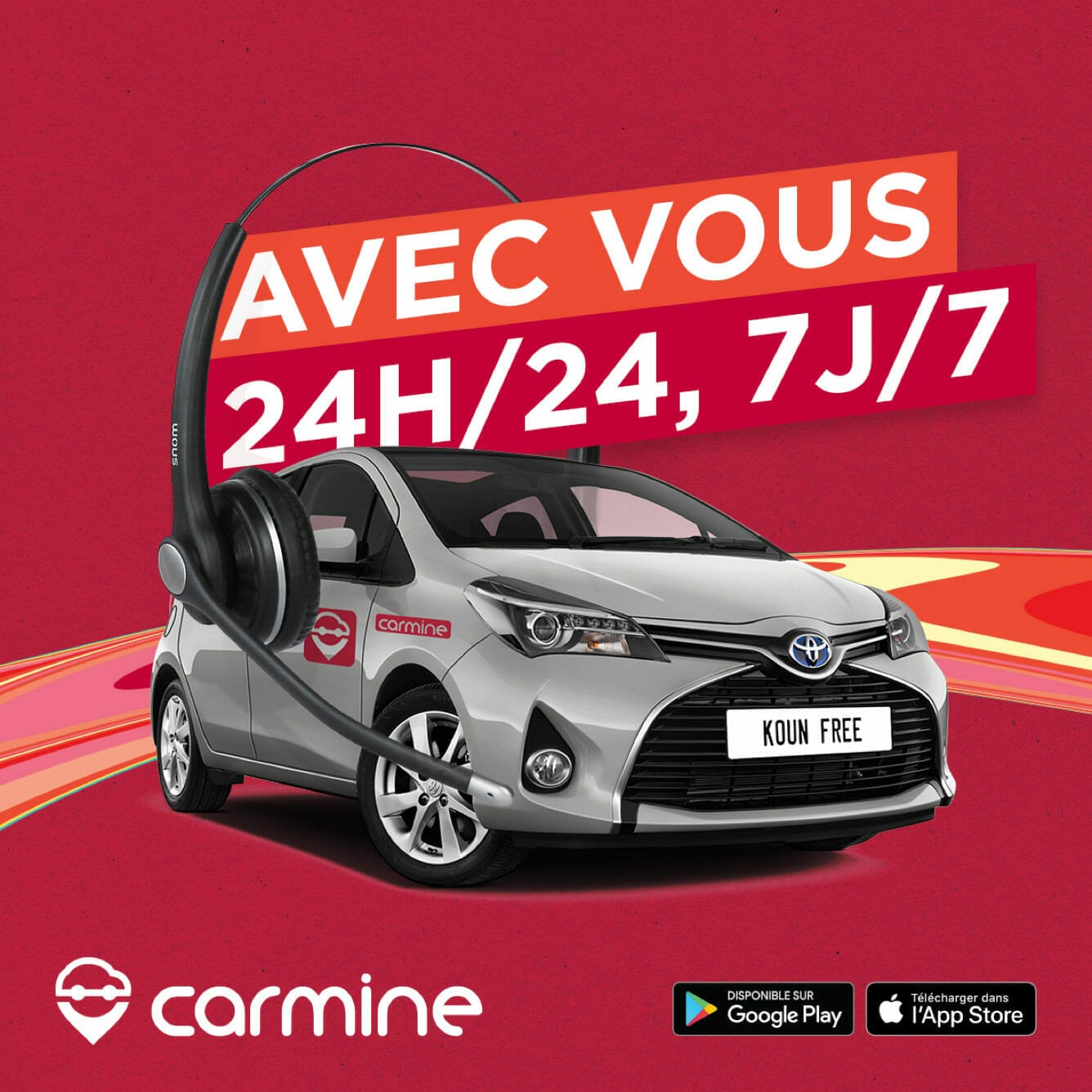 Une voiture toyota avec le texte avec vos 24h 24 7.