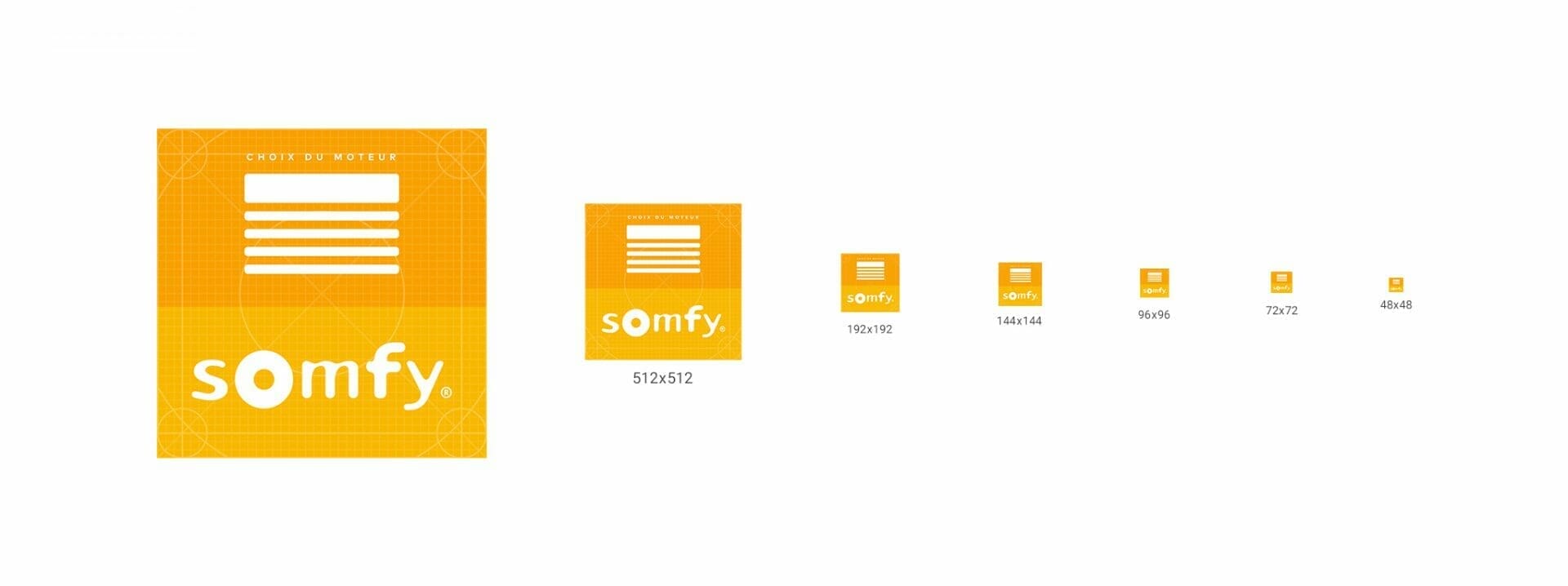 Un ensemble de bannières jaunes et orange avec le mot somfy dessus.