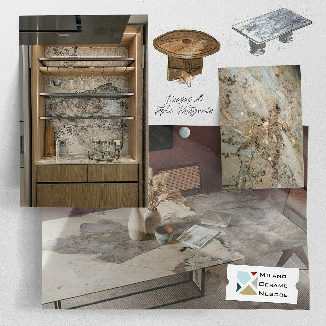 Un collage d'images de marbre et d'autres matériaux.