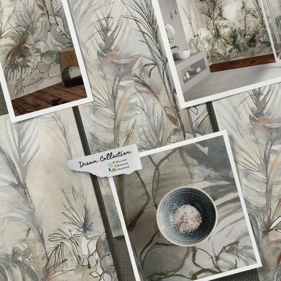 Une série de photos d'une salle de bain avec beaucoup de plantes.